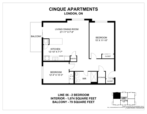 Floor plan for 2 beds, 1 bath, 1080 sqft